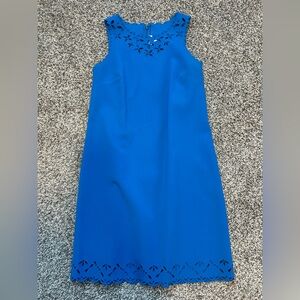 J. Crew Factory Sleeveless Shift Dress with Floral Cutouts | Vibrant Blue (2)